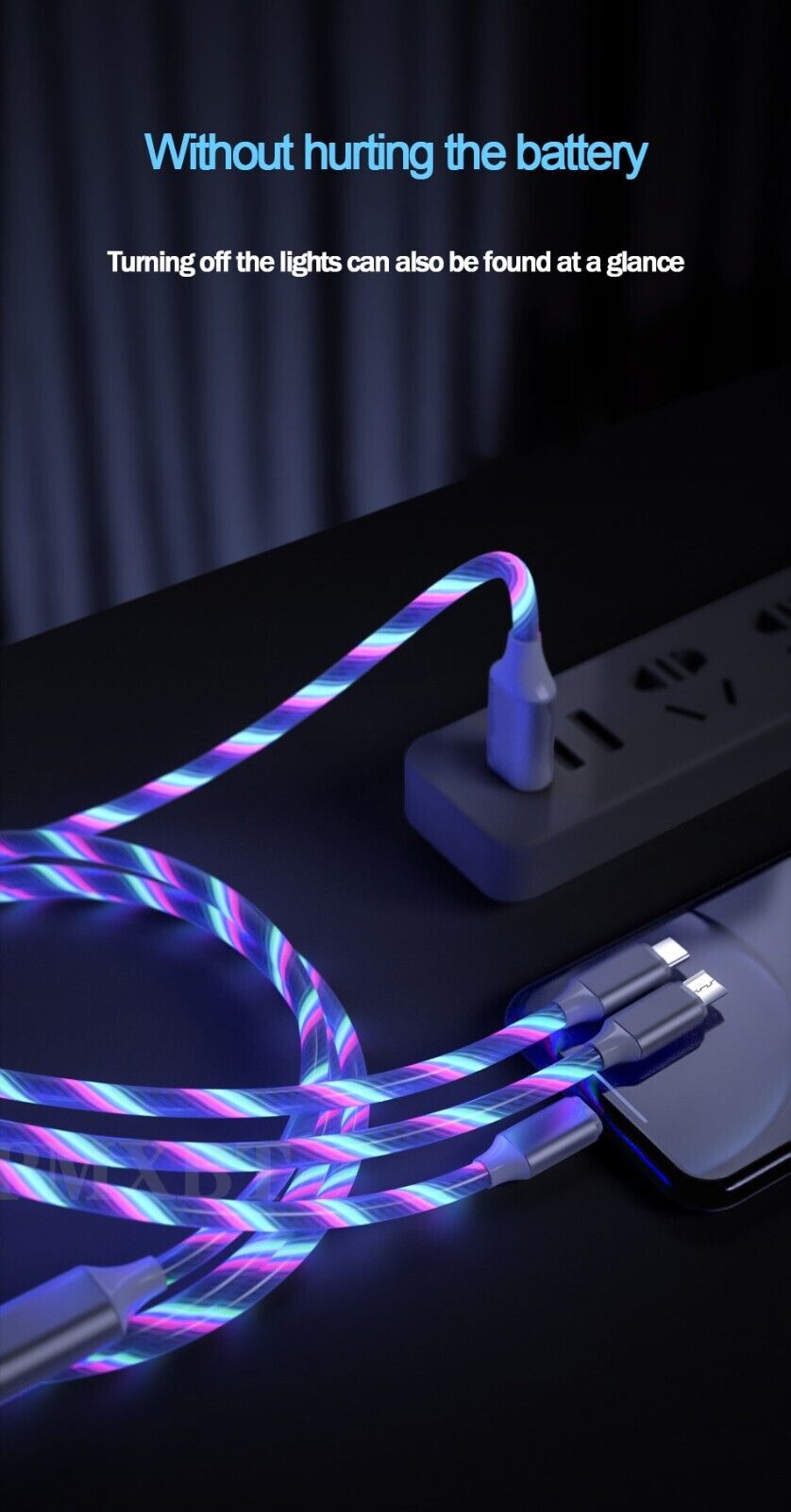 3 in 1 LED Fast Charging Cable Adapter For iPhone Micro USB Type C Charger Cord