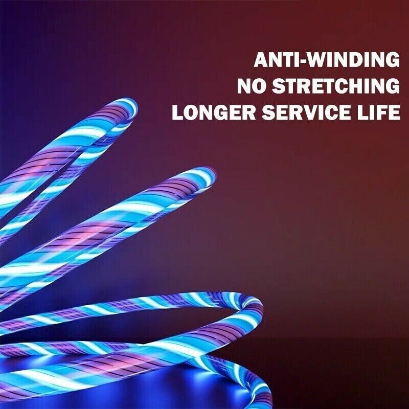 3 in 1 LED Fast Charging Cable Adapter For iPhone Micro USB Type C Charger Cord