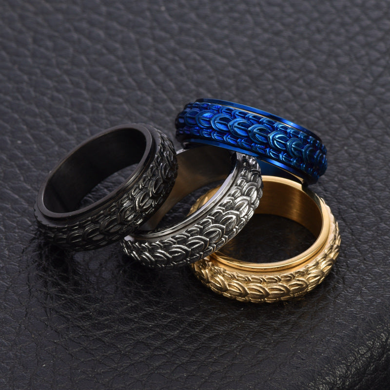 Rotatable Dragon Scale Ring for Men in Titanium Steel