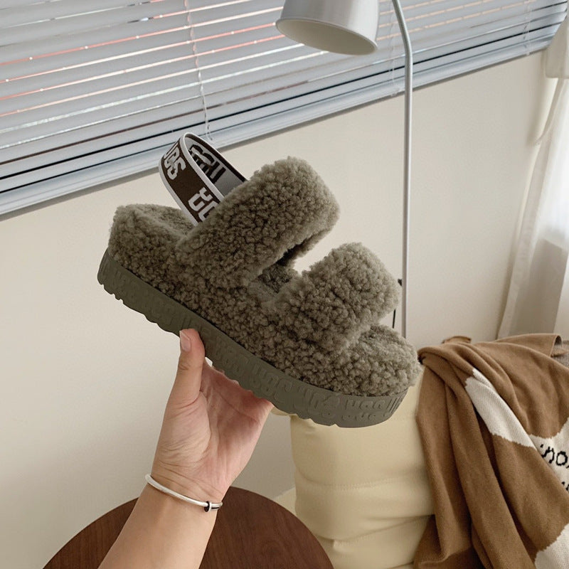 Furry Teddy Wool Sponge Cake Platform Slippers