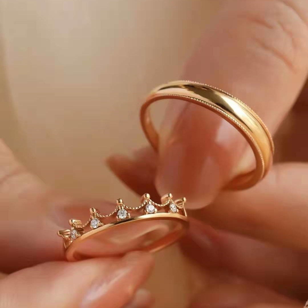 Princess Crown Couple Ring with Unique Design