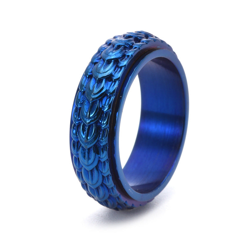Rotatable Dragon Scale Ring for Men in Titanium Steel