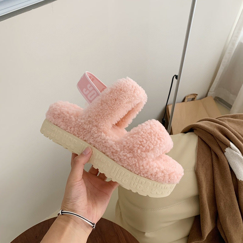 Furry Teddy Wool Sponge Cake Platform Slippers
