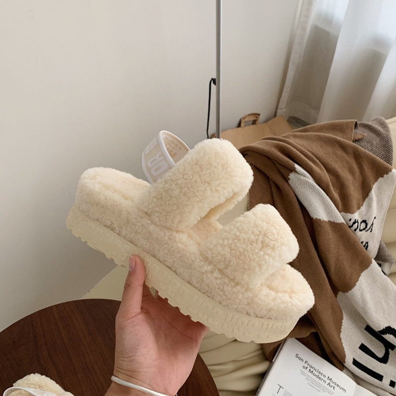 Furry Teddy Wool Sponge Cake Platform Slippers