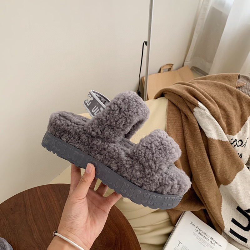 Furry Teddy Wool Sponge Cake Platform Slippers