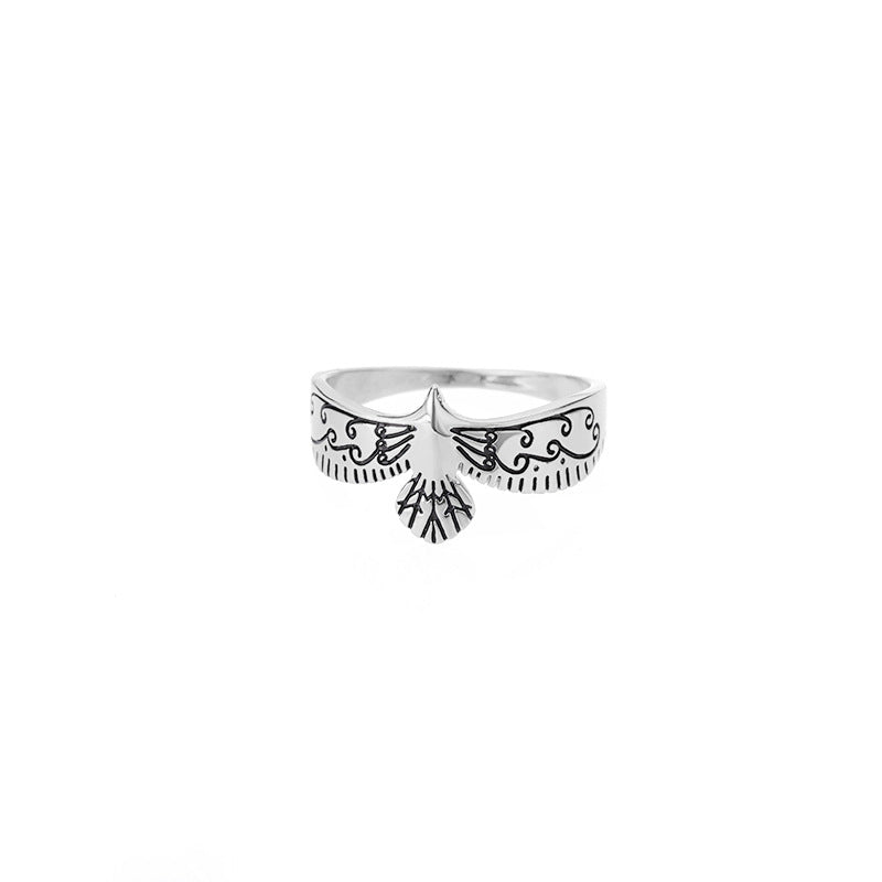 Inlaid Zircon Blackened Eagle Design Ring