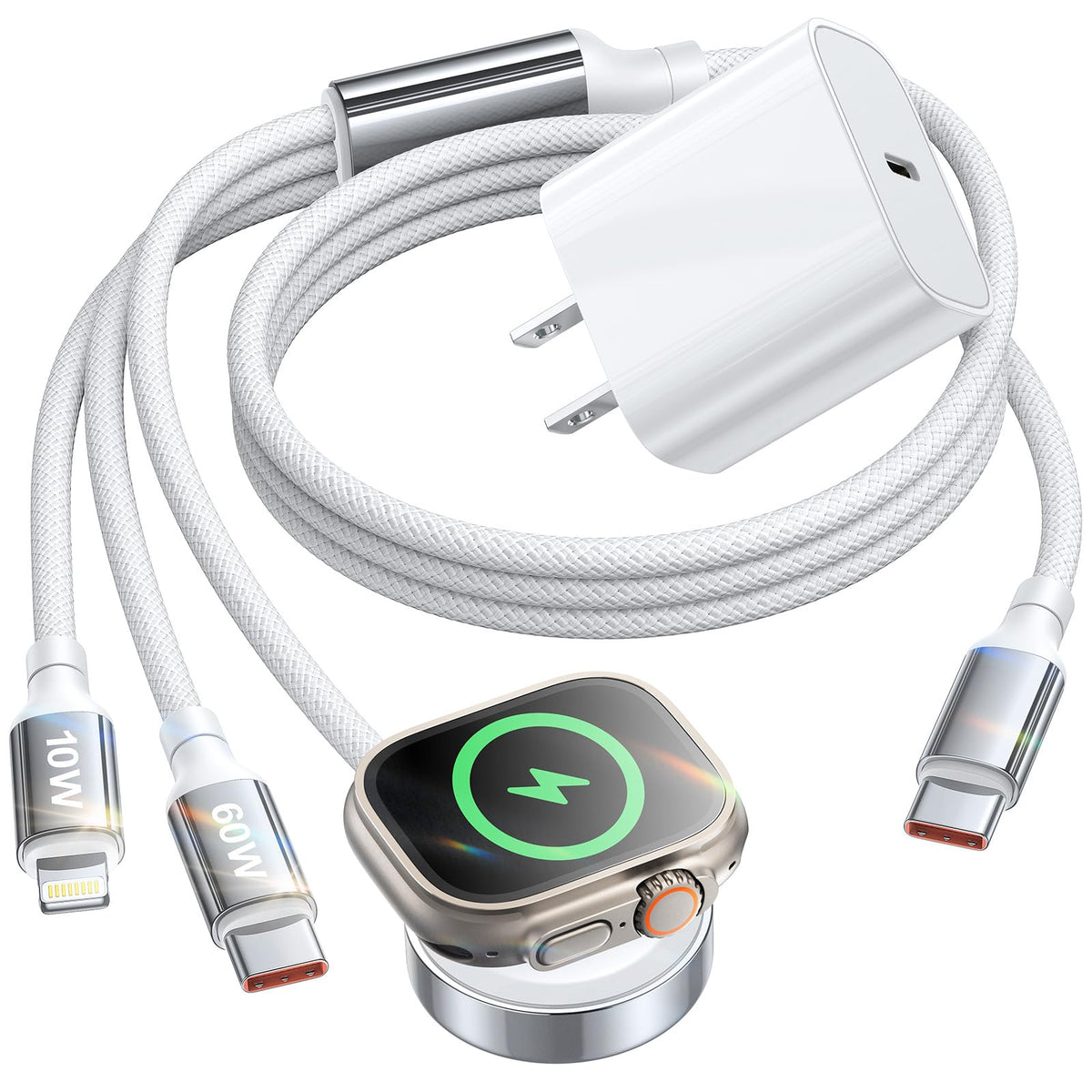 LISEN 3 in 1 for iPhone 16 Type C Charger Cable Upgraded Multi C to C Cable Fast Charging Fit iWatch Ultra/SE/10/9/8/7/6/5/4/3 & iPhone 16/15/14/13/12/Galaxy S24/2024 iPad Pro-6.6FT