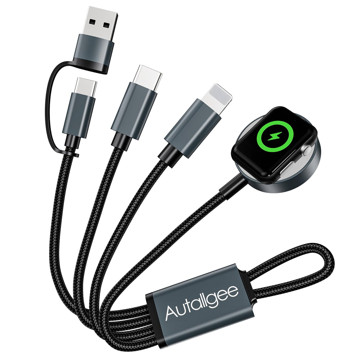 Short 8inch 3 in 2 Multi Charging Cable for Apple Watch Charger USB C iWatch Charger Fast Charging Cable Compatible with iWatch Ultra/SE/10/9/8/7/6/5/4/3/2/1 iPhone 16/15/14/13/Galaxy S23